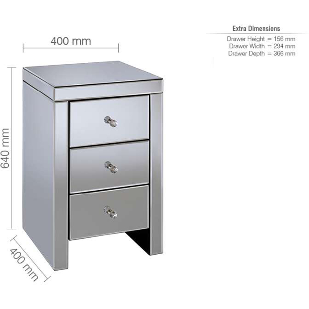 Birlea Seville 3 Drawer Mirrored Bedside Table Image 9