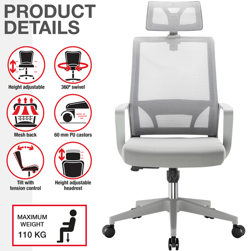 TTAP Cambridge Plus Grey Mesh Swivel Office Chair Image 8