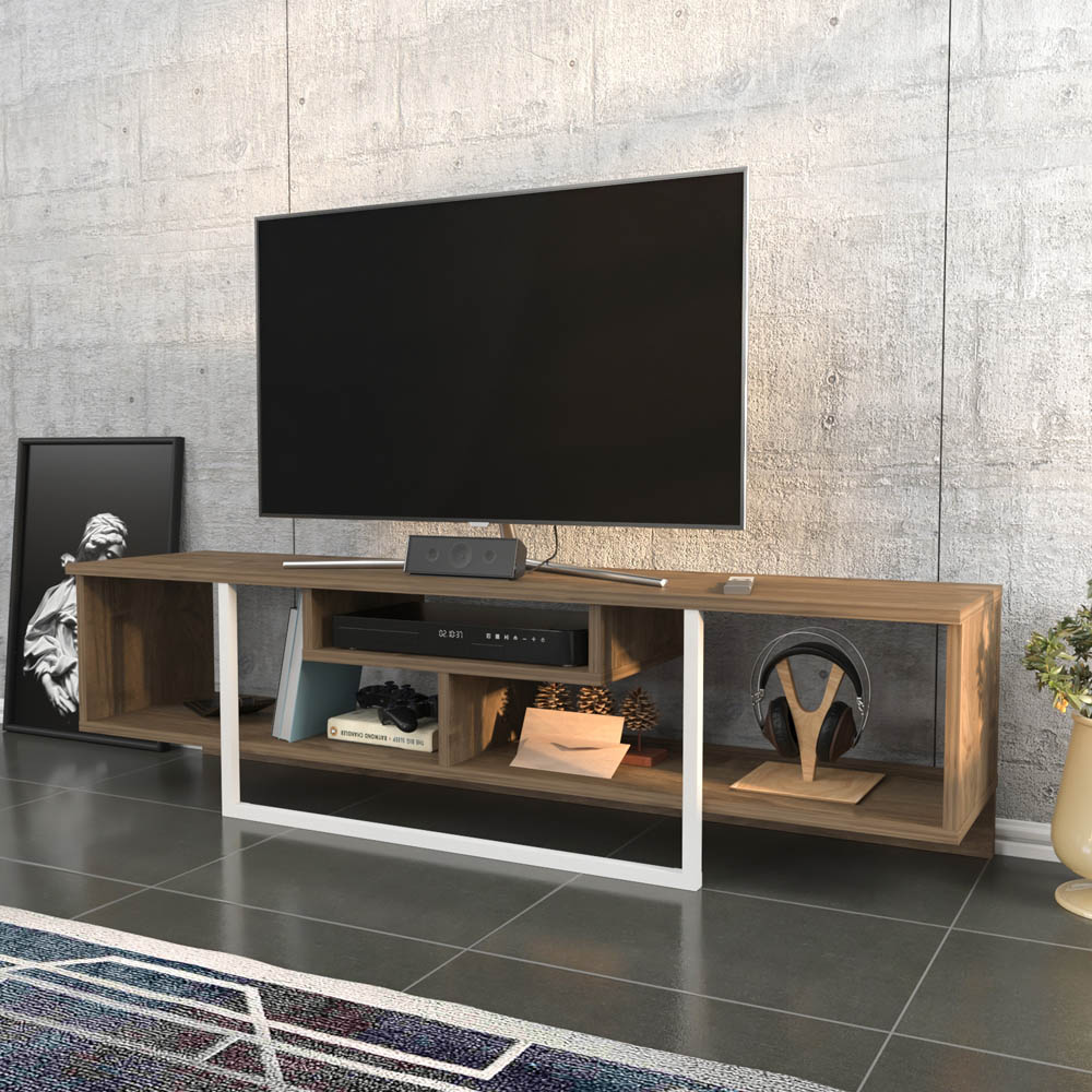 Decorotika Asal 3 Shelf Walnut and White Modern TV Unit Image 5