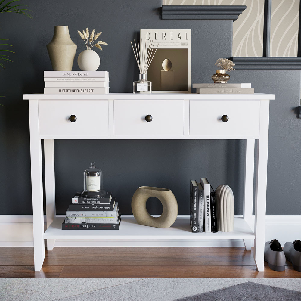 Vida Designs Windsor 3 Drawer White Console Table Image 7