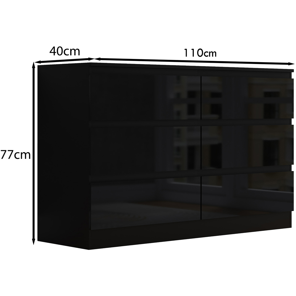 FWStyle Stora 6 Drawer Black Gloss Chest Of Drawers Image 6