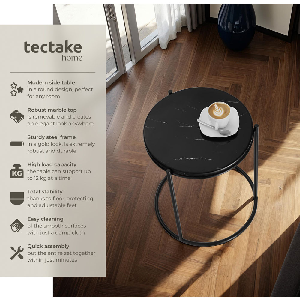 tectake Side Table Ellsa Black Marble Top Side Table Image 6