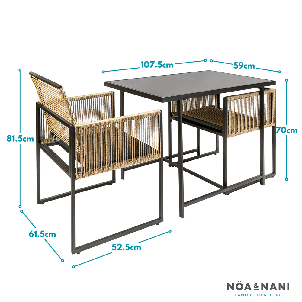 Noa and Nani Jari 2 Seater Black Rattan Garden Bistro Set Image 8