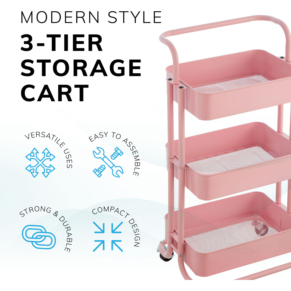 House of Home 3 Tier Pink Storage Cart with Wheels Image 5