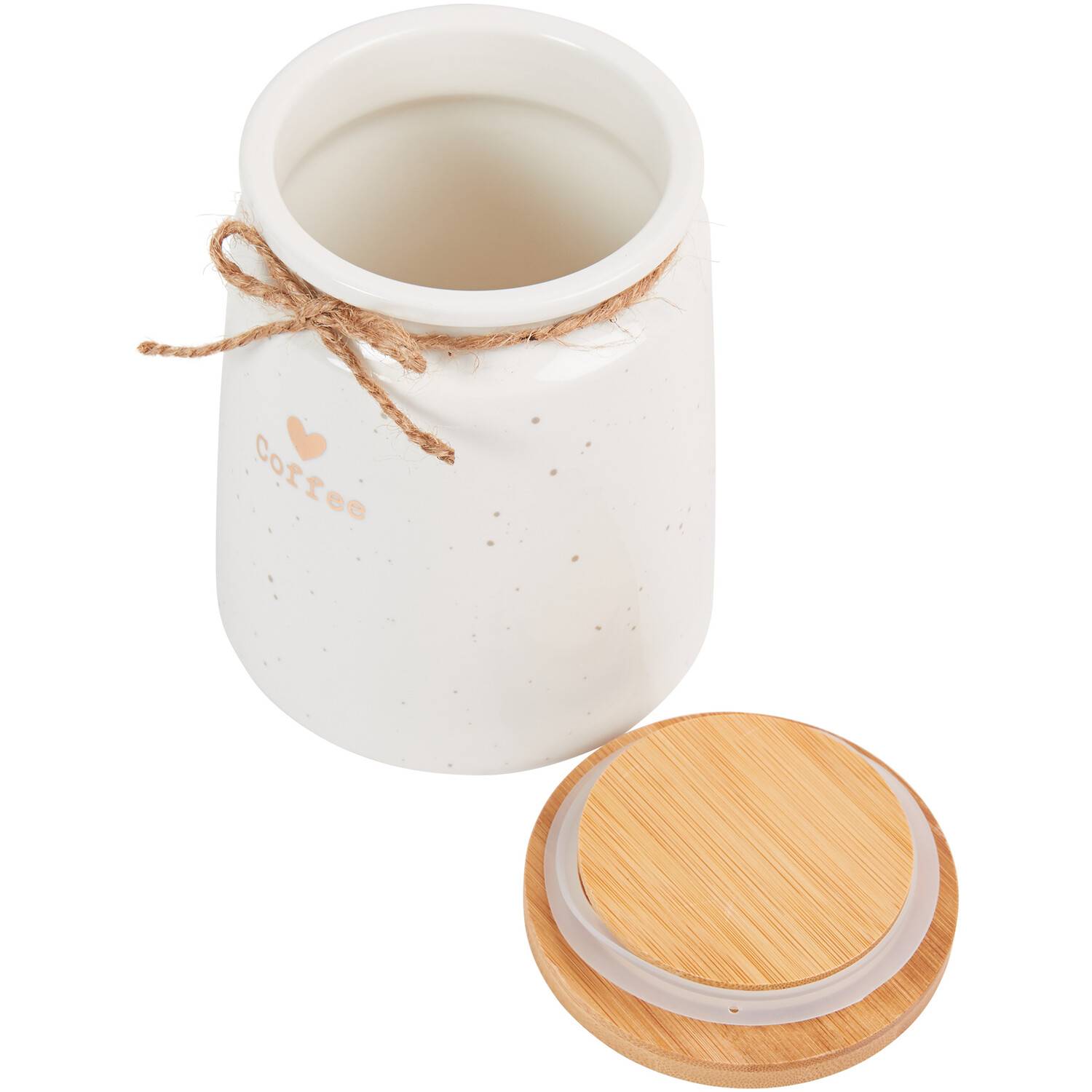 Gold Heart Canister with Bamboo Lid - White / Coffee Image 2