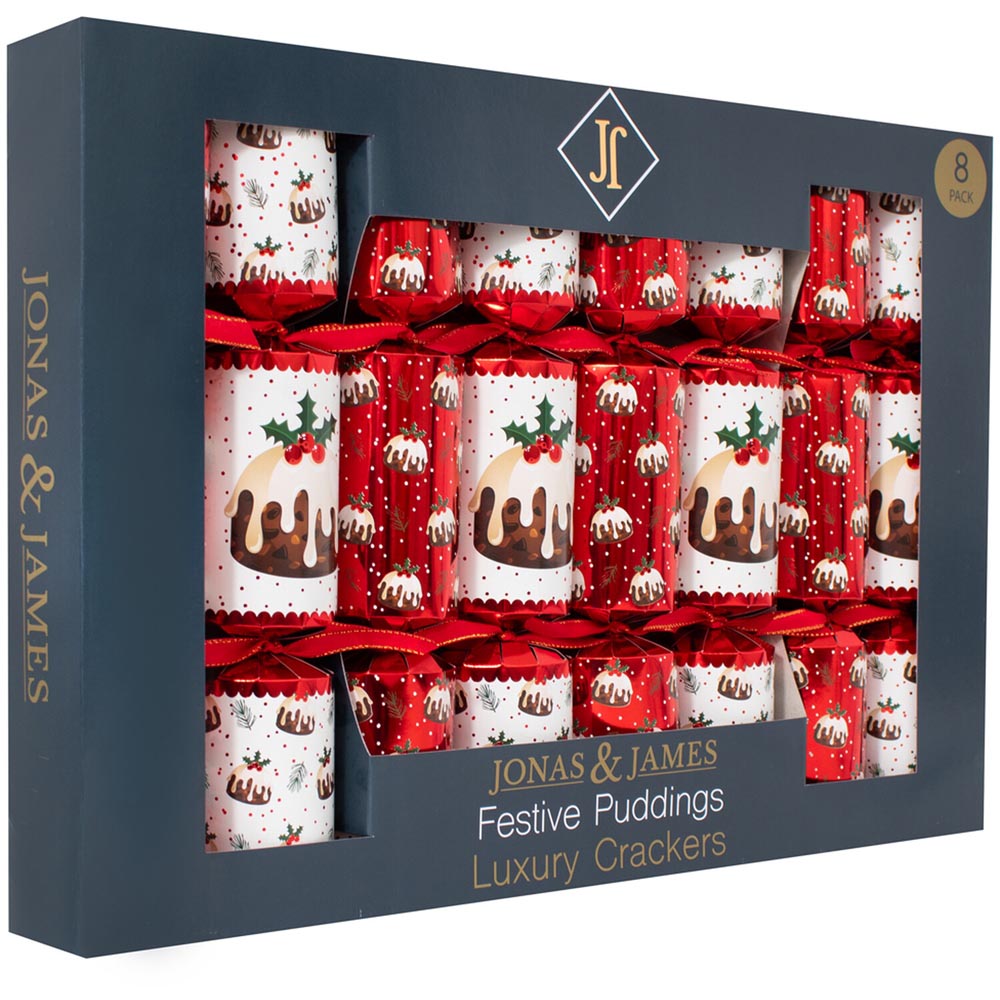 Pack of 8 Festive Puddings Deluxe Crackers - Red Image 3