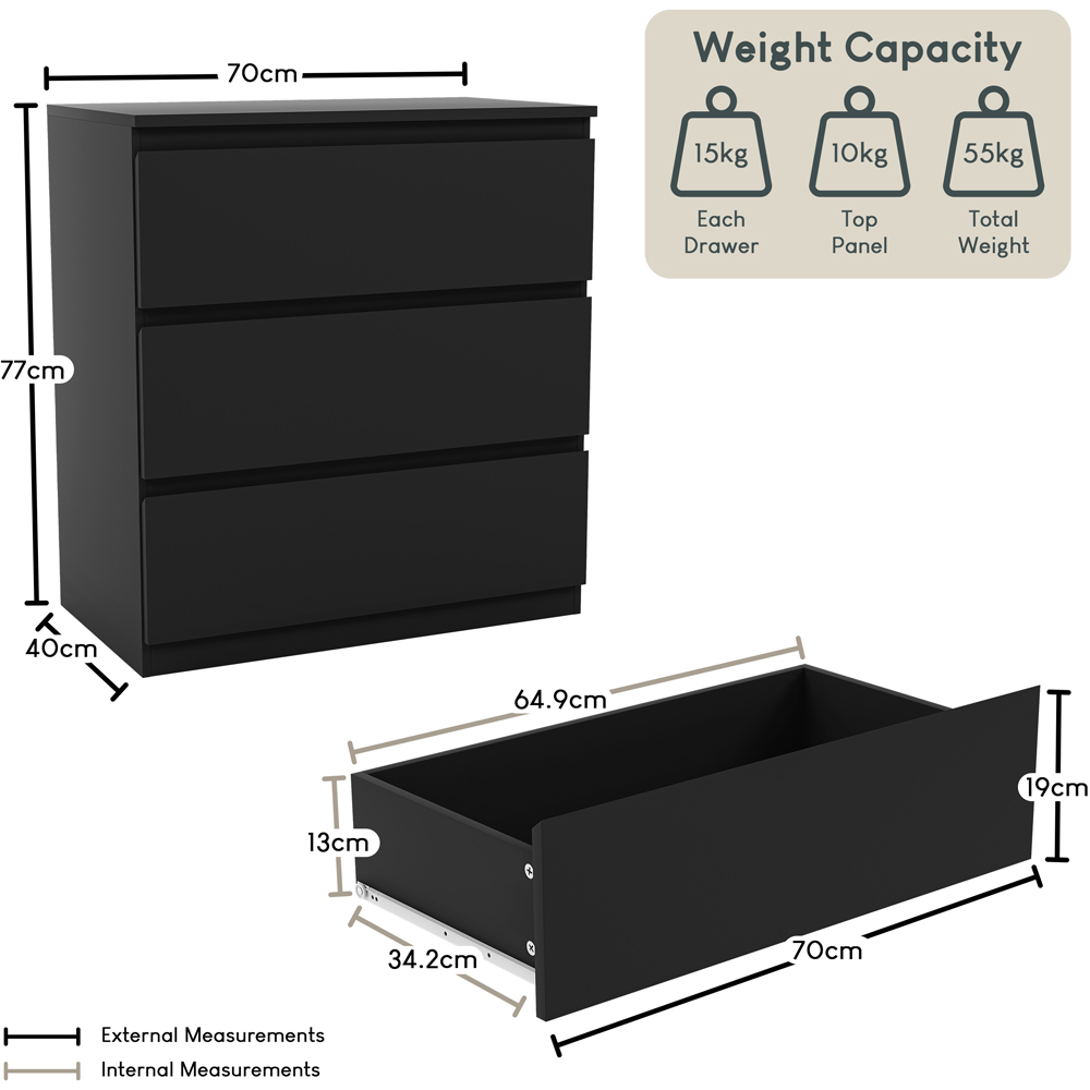 VIDA DESIGNS Denver 3 Drawer Black Chest of Drawers Image 9