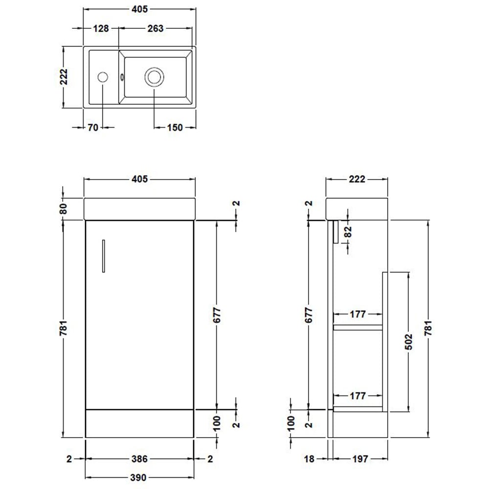 nuie Vault Single Door Hacienda Black Floor Standing Vanity Unit and 1 Tap Hole Ceramic Basin 400mm Image 2