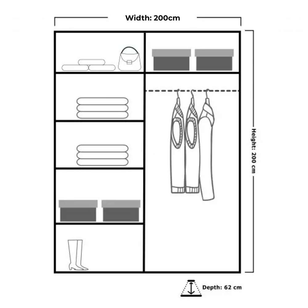 M N Furniture Inovo 2 Door Grey High Gloss Mirrored Sliding Wardrobe 200cm Image 4