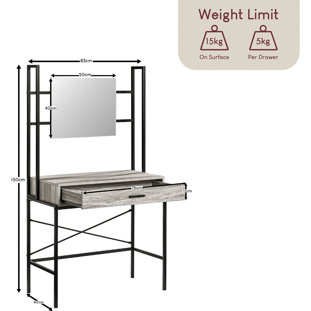 Vida Designs Brooklyn Single Drawer Grey Industrial Vanity Dressing Table with Mirror Image 8