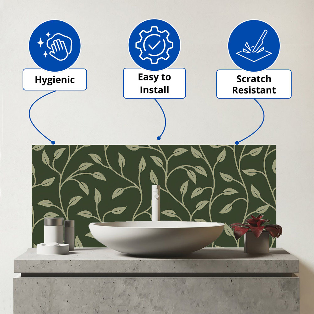 Warren Reed Designer Green Shrub with Leaves Glass Bathroom Splashback 25 x 60cm Image 3