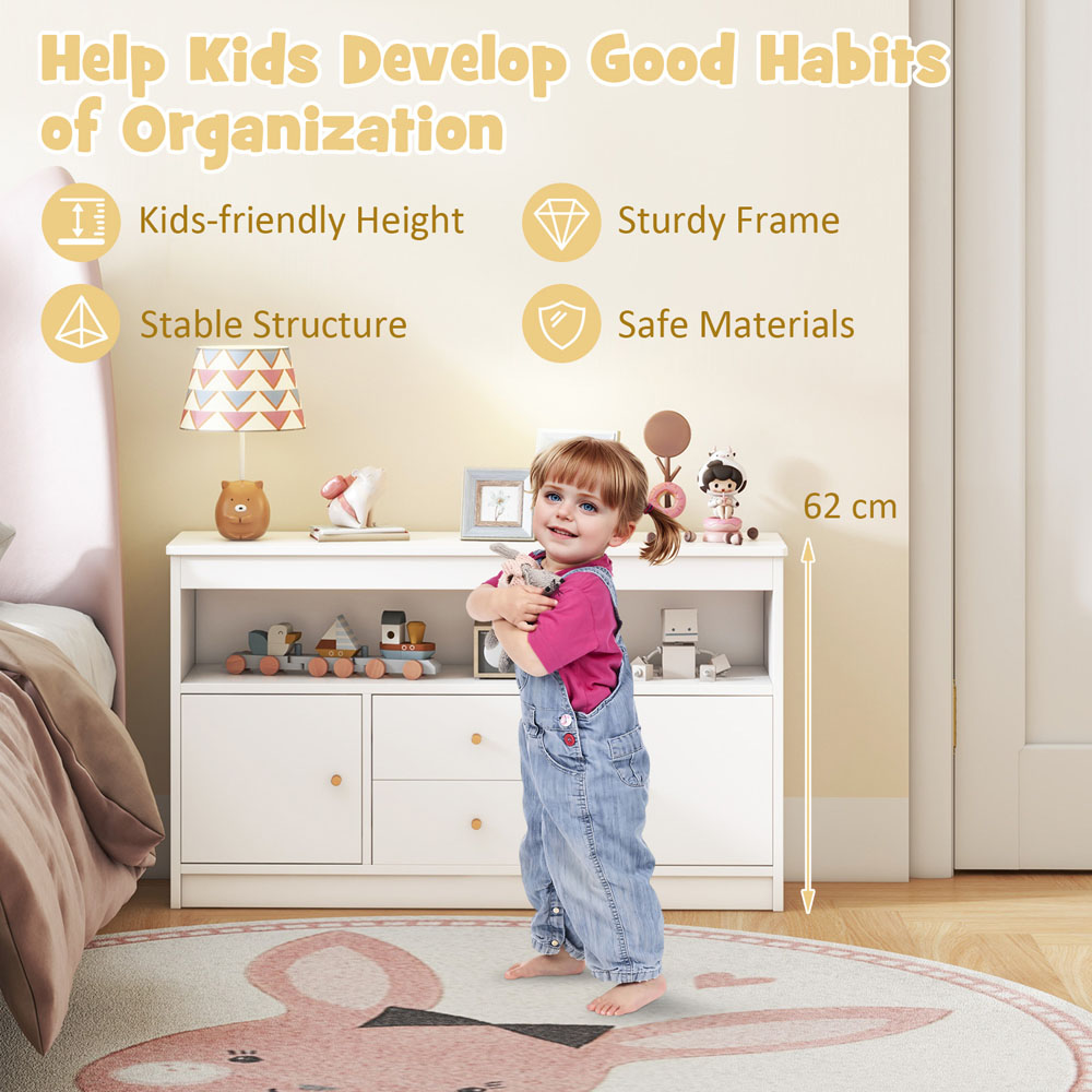 Costway 2 Door 2 Drawer Single Shelf White Wooden Kids Toy Storage Organiser Image 8