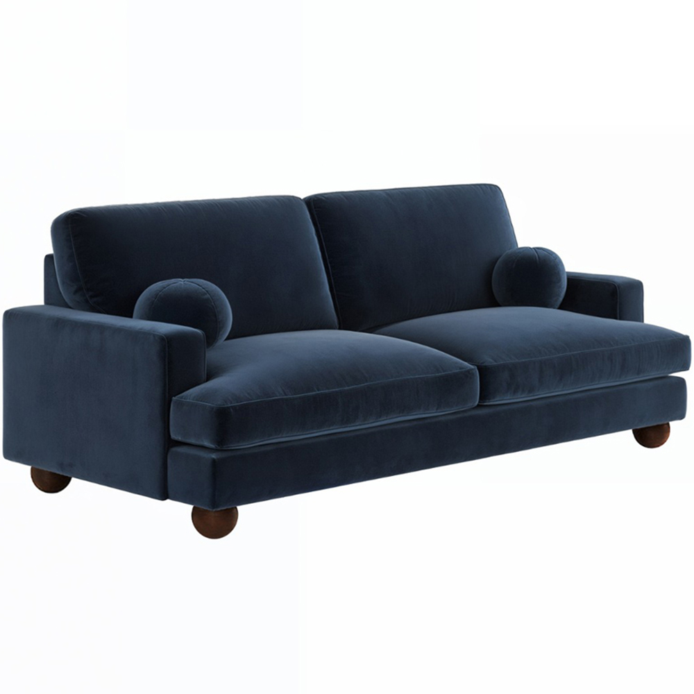 Solace+Co Addison 3 Seater Blue Velvet Sofa Image 2