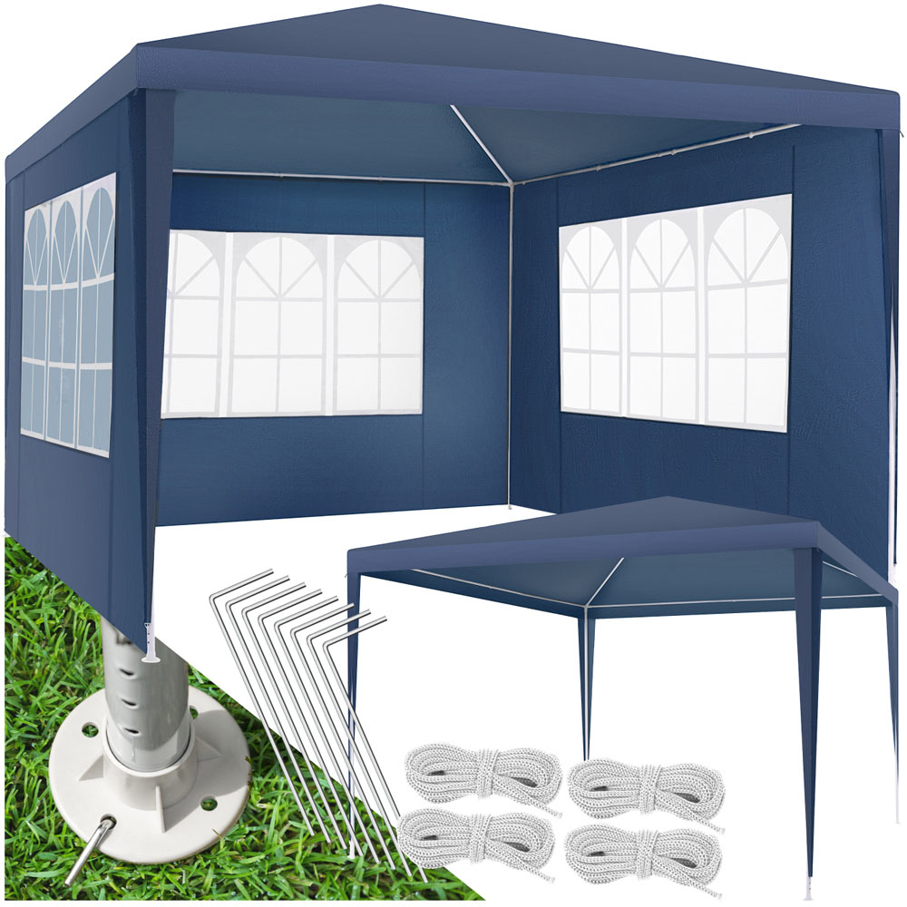 tectake Miramas 3 x 3m Blue Water Resistant Gazebo with 3 Side Panels Image 2