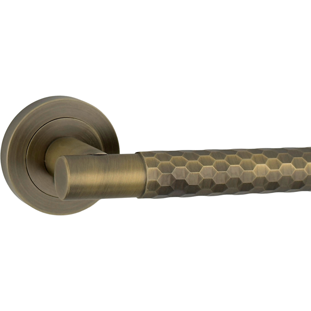 AXS Hardware Montana Antique Brass Knurled Latch Door Handles on Rose Image 5