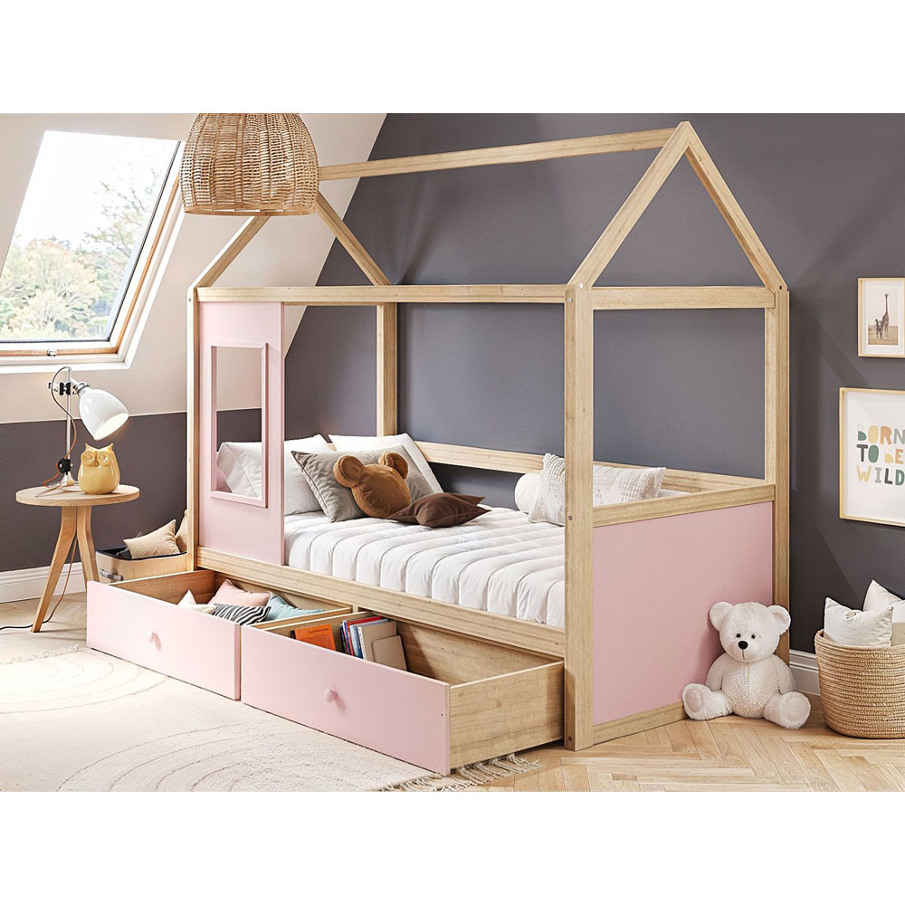 Flair Ted Pink Wooden Play House Bed Frame with Storage Image 4