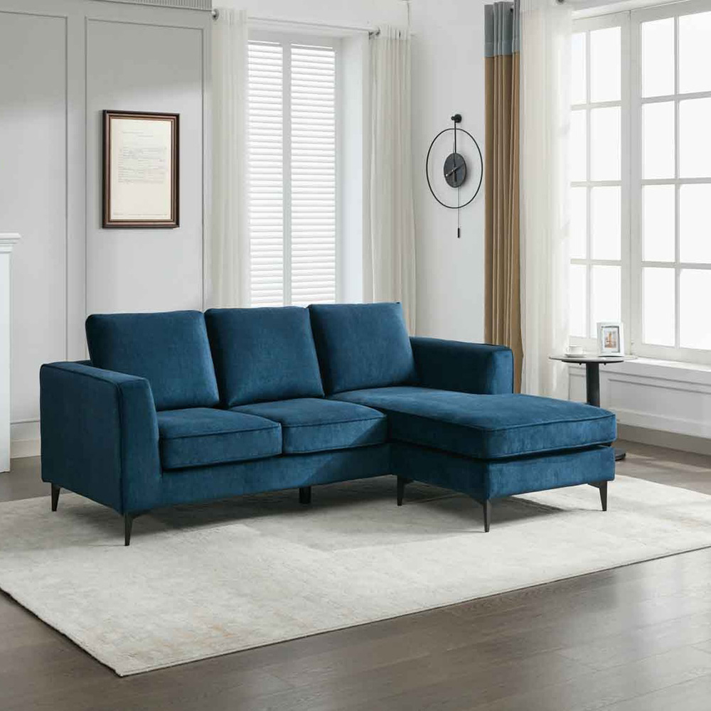 Brooklyn 3 Seater Ocean Blue L Shape Reversible Chaise Sofa Image 3