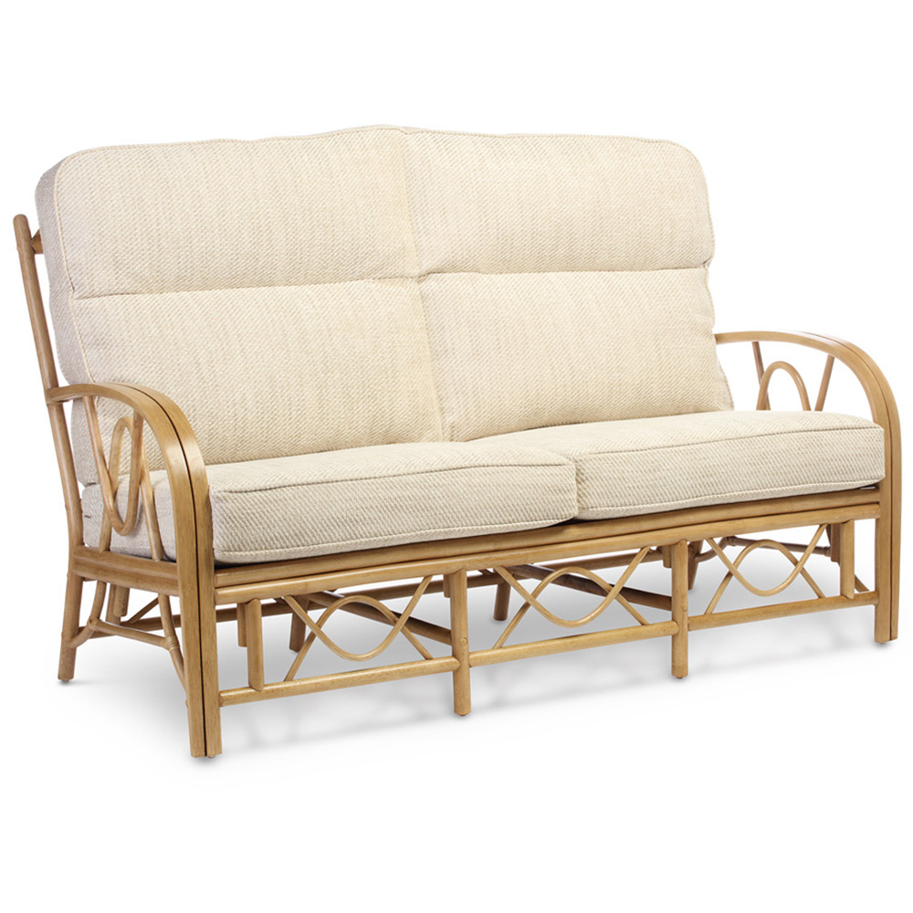 Desser Bali 3 Seater Beige and Cream Fabric Natural Rattan Sofa Image 2