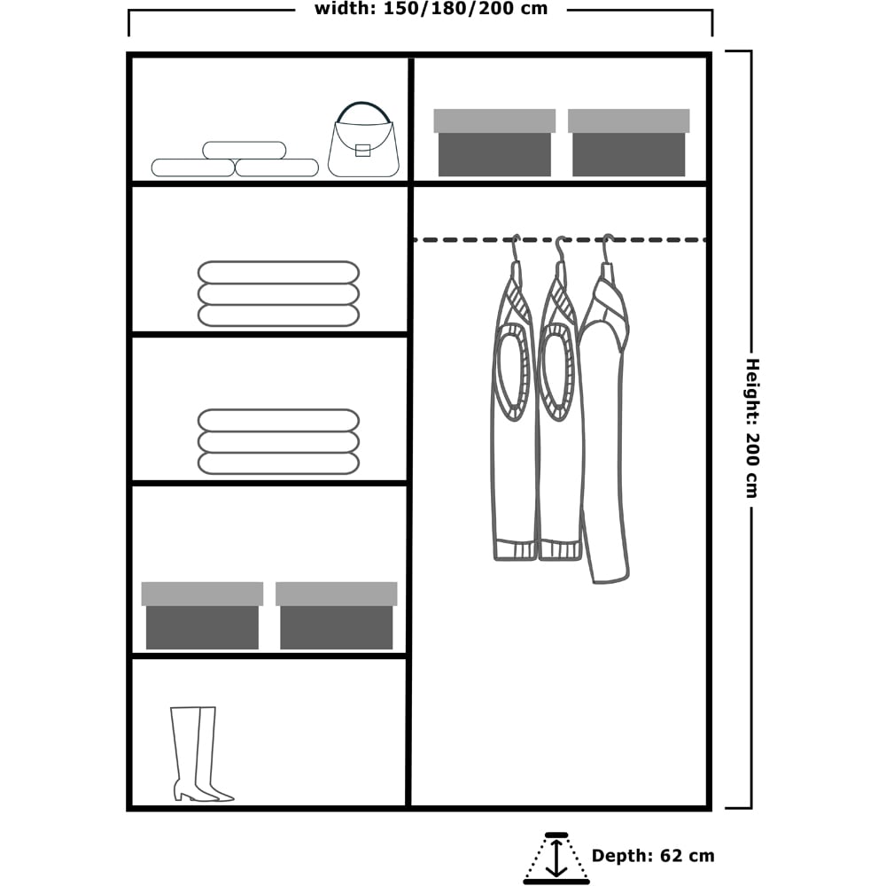 Sliding Wardrobes 4U Infinity 2 Door Black High Gloss Compact Mirrored Wardrobe Image 5