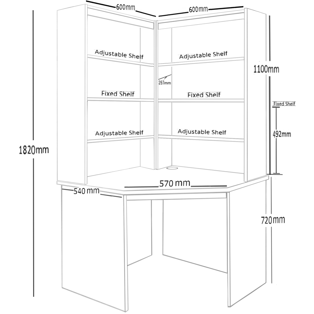 R White Cabinets Corner 8 Shelf Computer Desk with Hutch Set Grey Image 5
