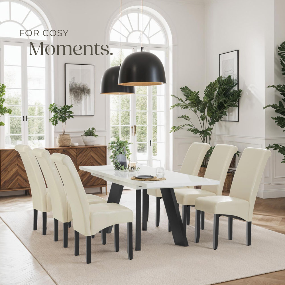 tectake Set of 4 Cream Faux Leather High Backrest Dining Chair Image 8