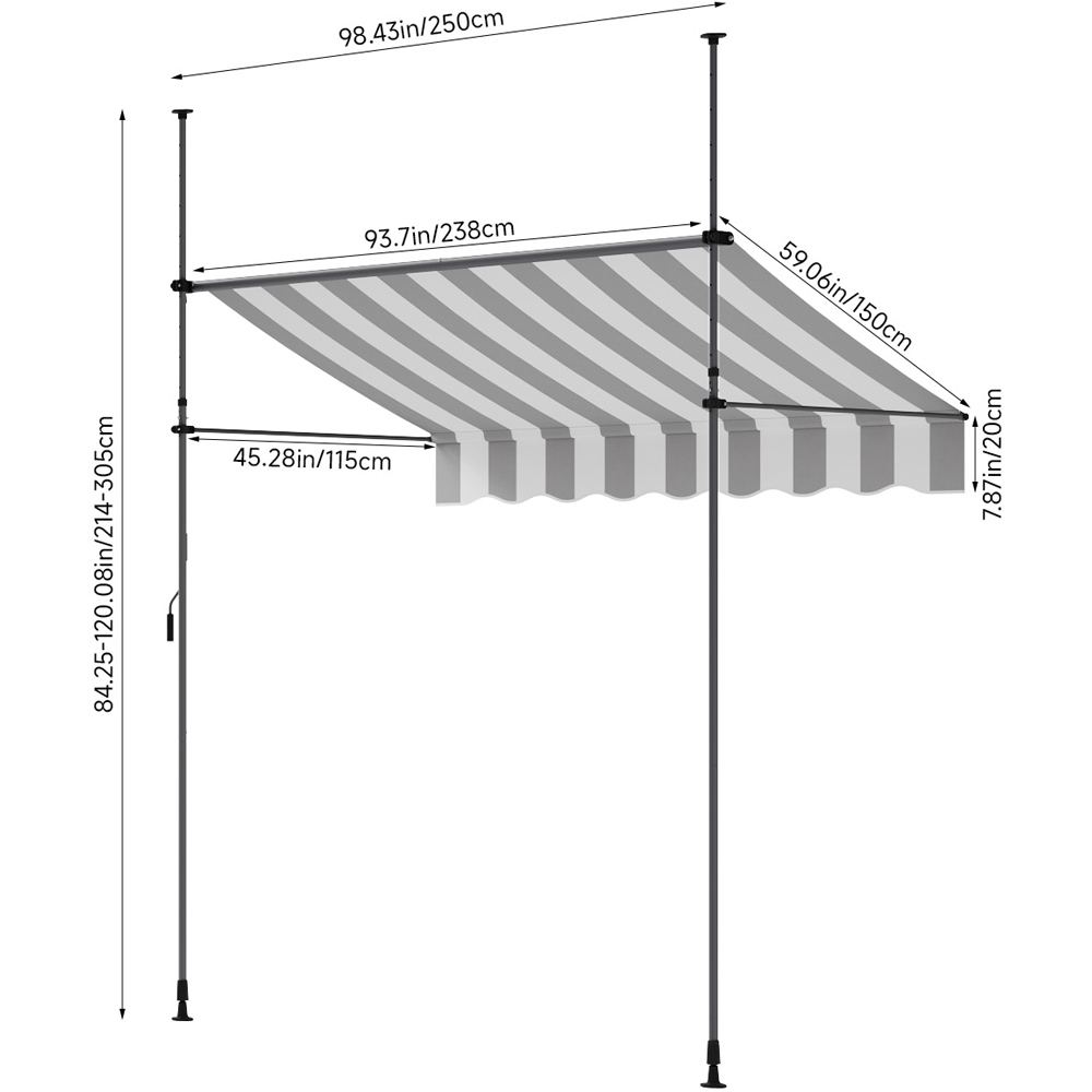Living and Home Grey and White Retractable Height Adjustable Awning 2.5m Image 7