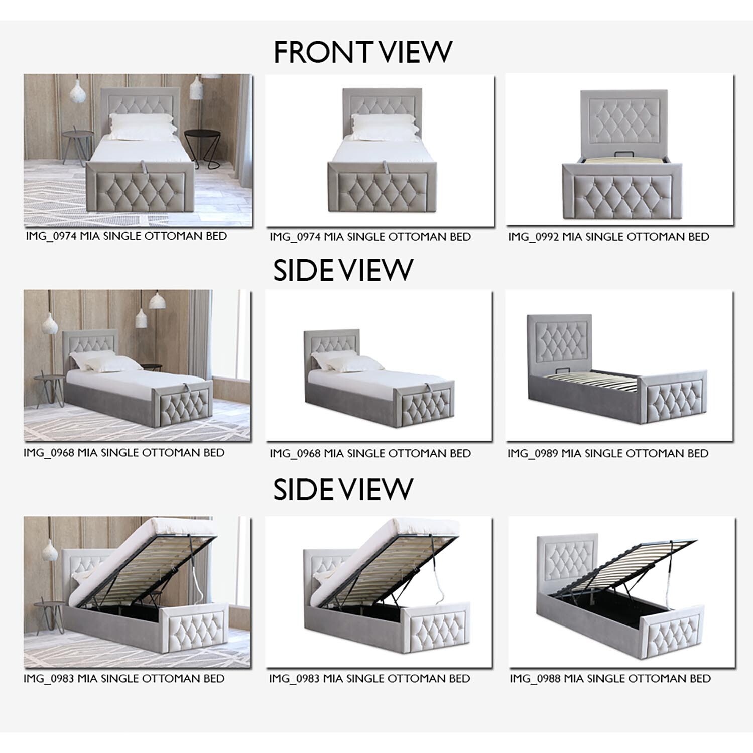 Mia Single Grey Ottoman Bed Image 2