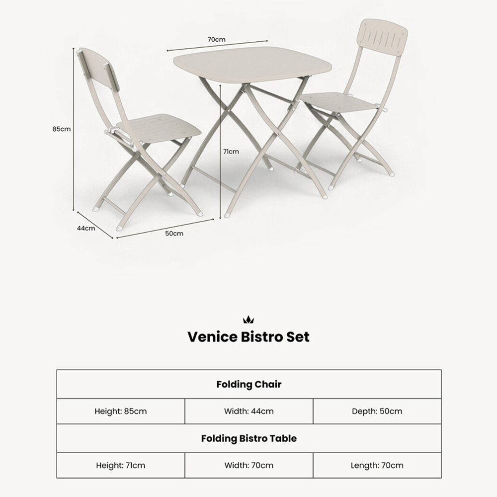 Royalcraft Venice 2 Seater Cashmere Square Folding Bistro Set Image 5