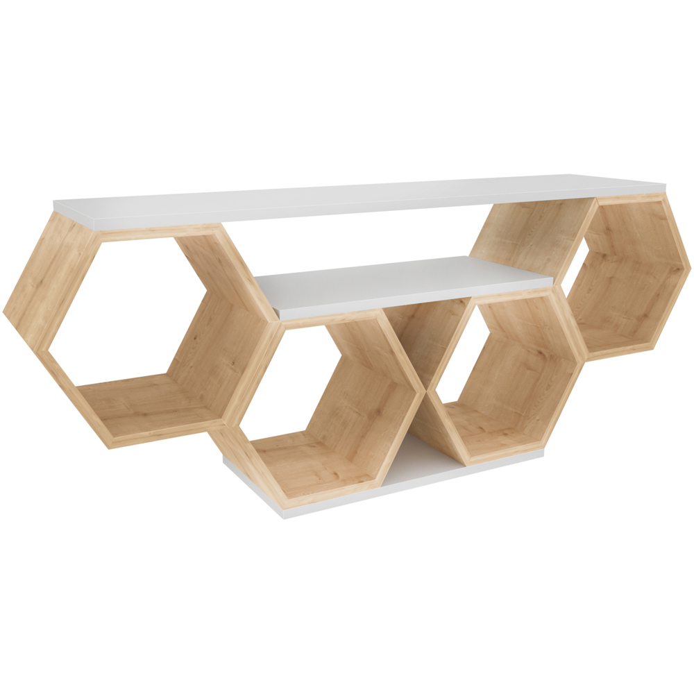 Decorotika Honey White and Oak Wide Hexagonal TV Unit Image 5
