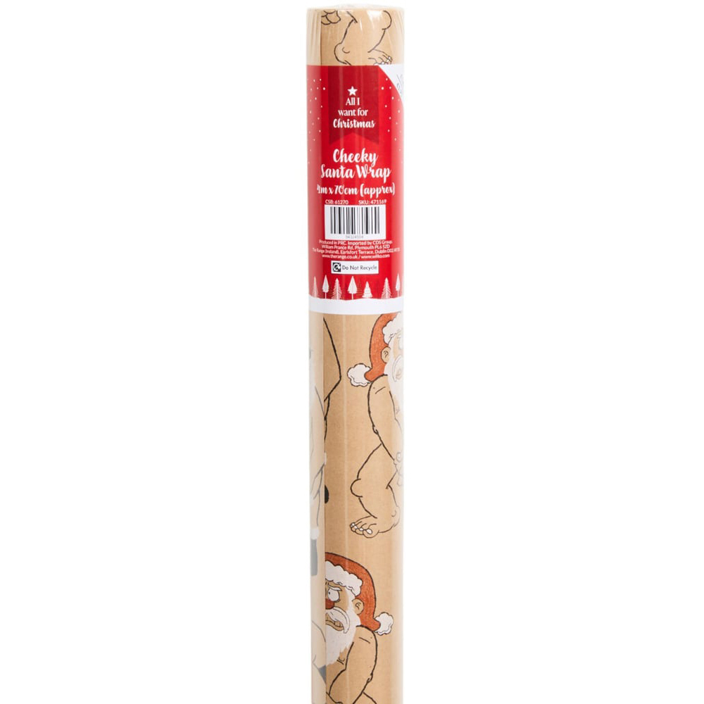 Cheeky Santa Wrapping Paper Beige Image 3