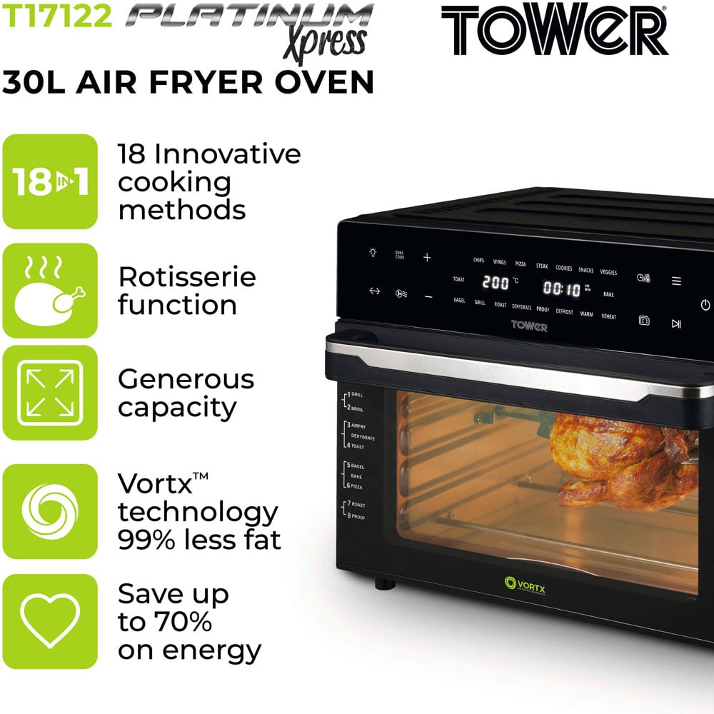 Tower Vortx T17122 Black Digital Air Fryer Oven 30L Image 2