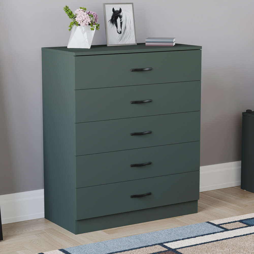 Vida Designs Riano 5 Drawer Jasper Green Chest of Drawers Image 7
