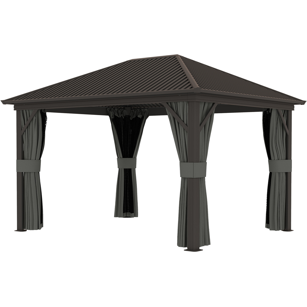 Outsunny 3.6 x 3m Dark Grey Metal Hard Top Gazebo with Screened Curtain Image 2