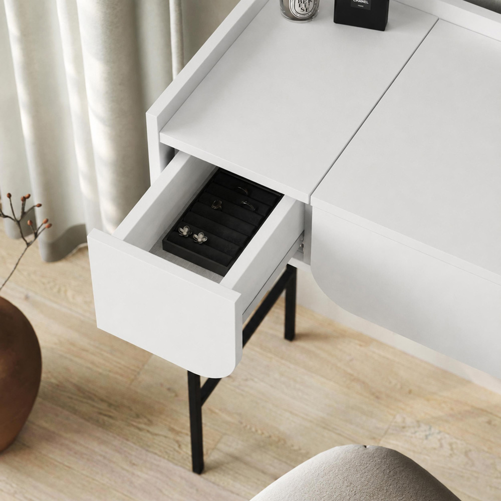 Decortie Terra 2 Drawer White Dressing Table with Mirror Image 5
