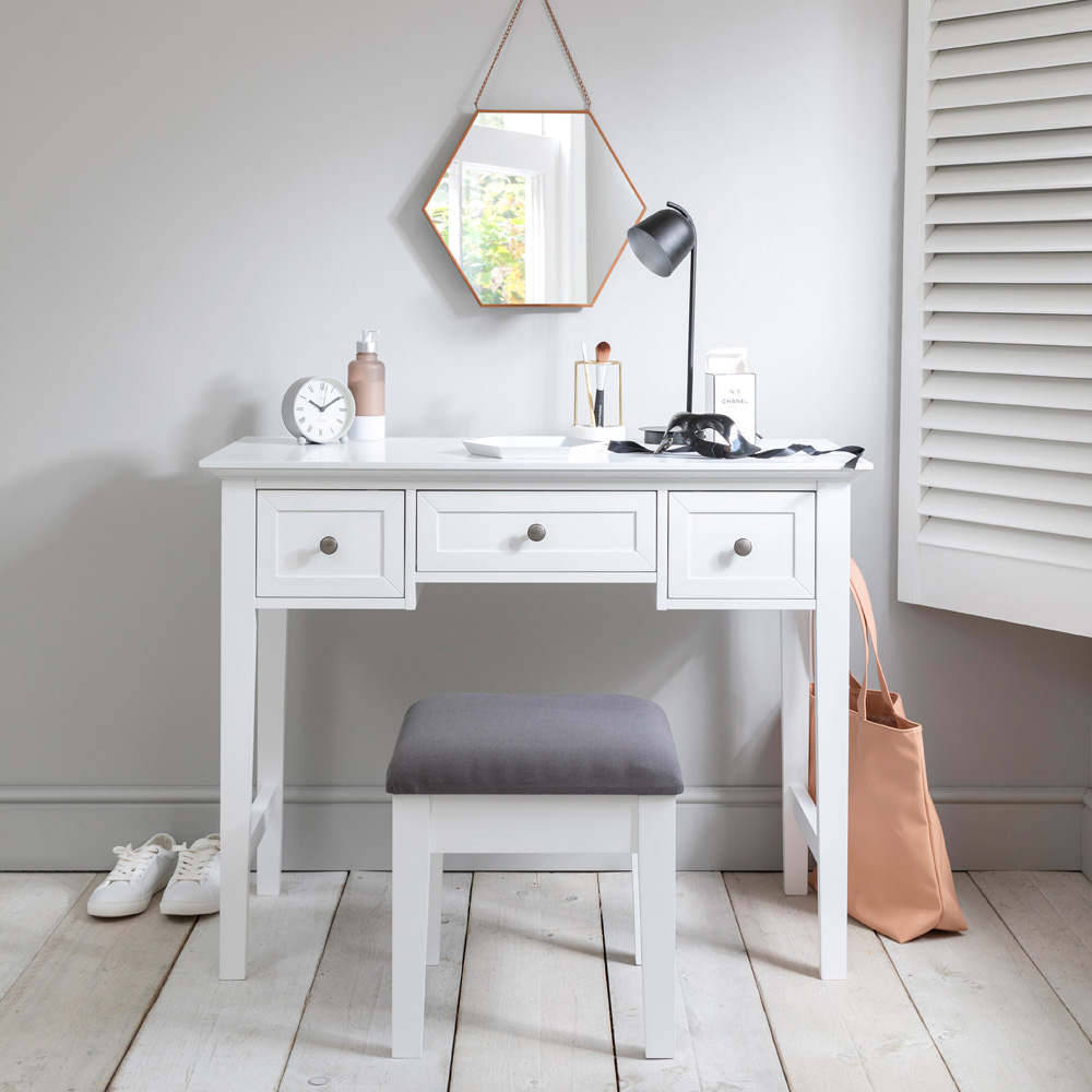 Noa and Nani Karlstad 3 Drawer White Dressing Table and Stool Set Image 3