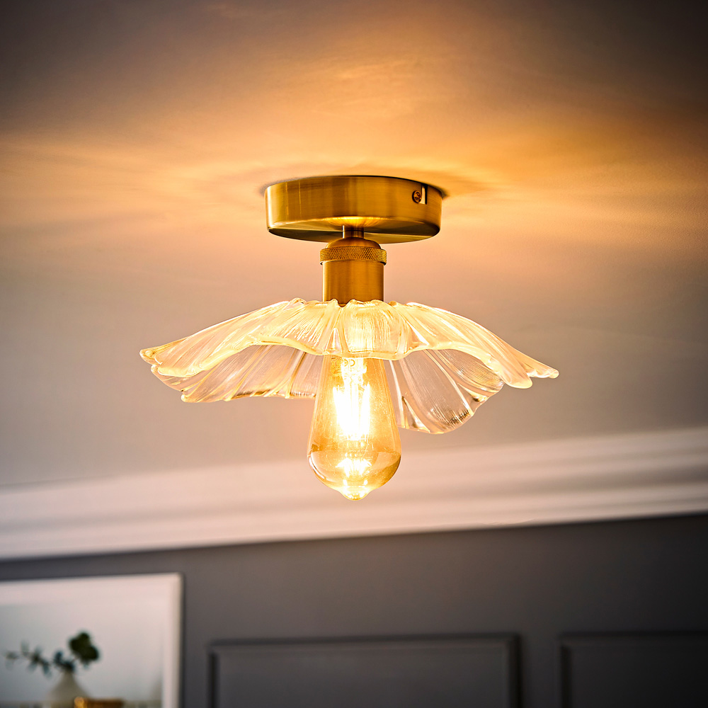 ValueLights Cassia Gold Clear Glass Flower LED Flush Ceiling Light Image 6