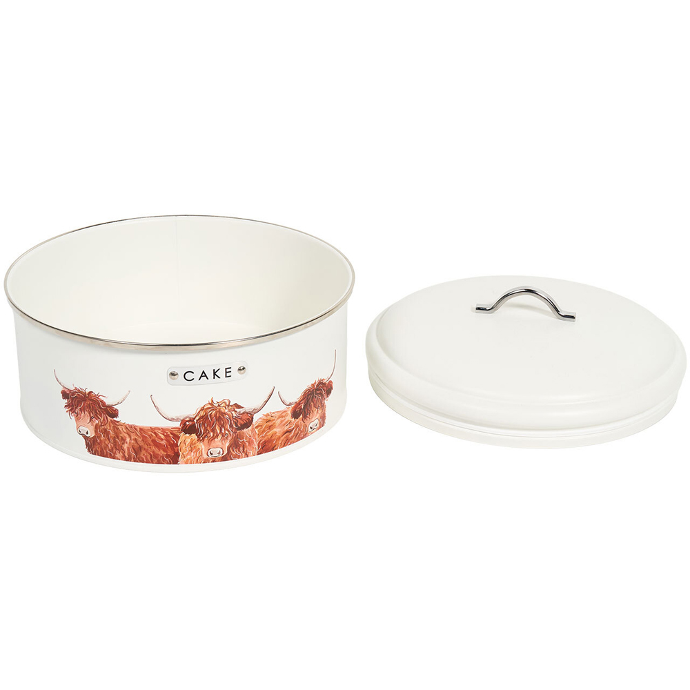 Highland Cow Metal Cake Canister White Image 3