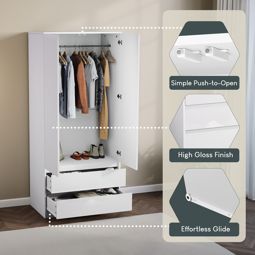 VIDA DESIGNS Glinton 2 Door 2 Drawer White Wardrobe Image 8