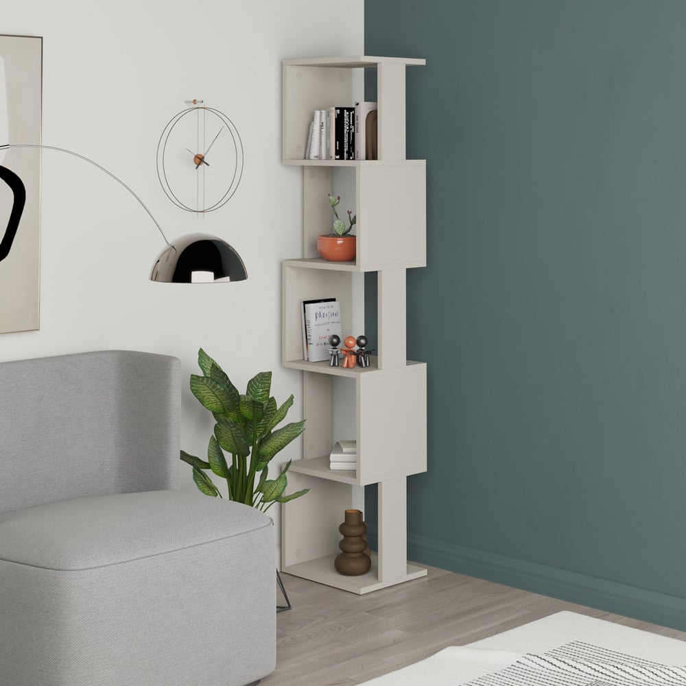 Decortie Piri 5 Shelf Sandstone Asymmetrical Bookcase Image 4