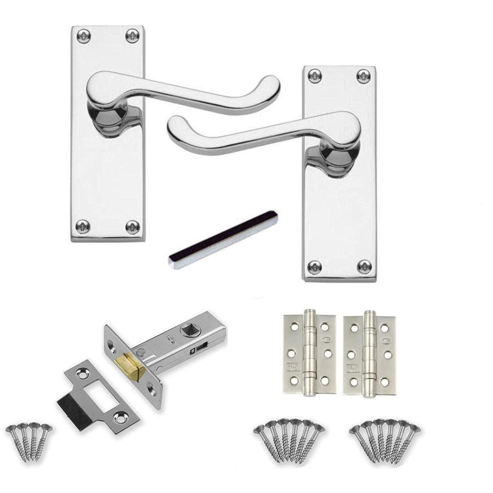 Golden Grace Polished Chrome Victorian Scroll Latch Door Handle Set 5 Pack Image 3