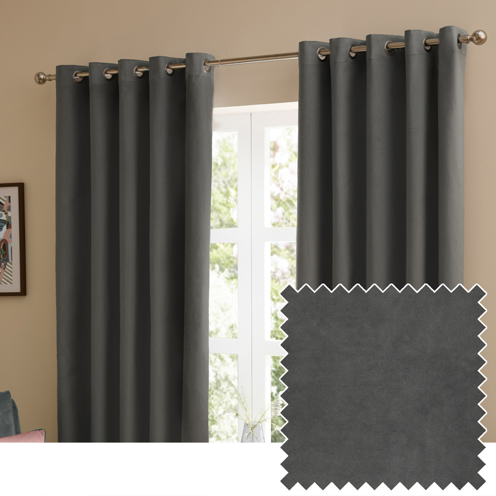 Furn The Ultimate Charcoal Velvet Blackout Eyelet Curtains 168 x 229cm Image 5