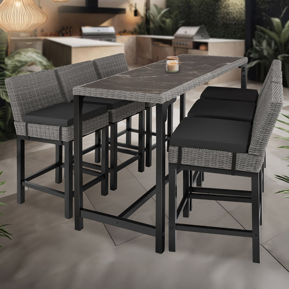 tectake 6 Seater Grey Polyrattan Garden Bar Bistro Table Image 1