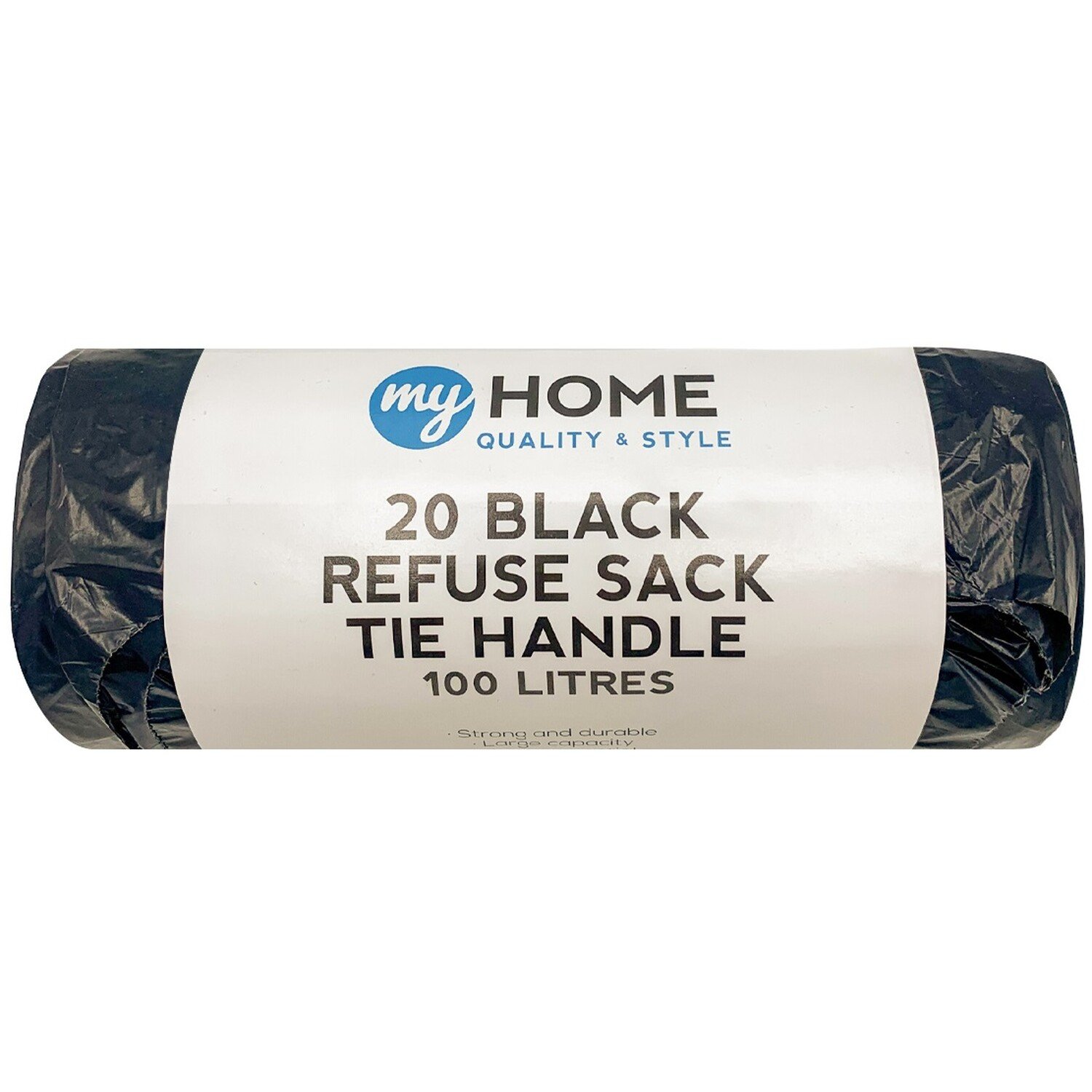 My Home Pack of 20 Refuse Sacks Tie Handle 100L - Black Image 1
