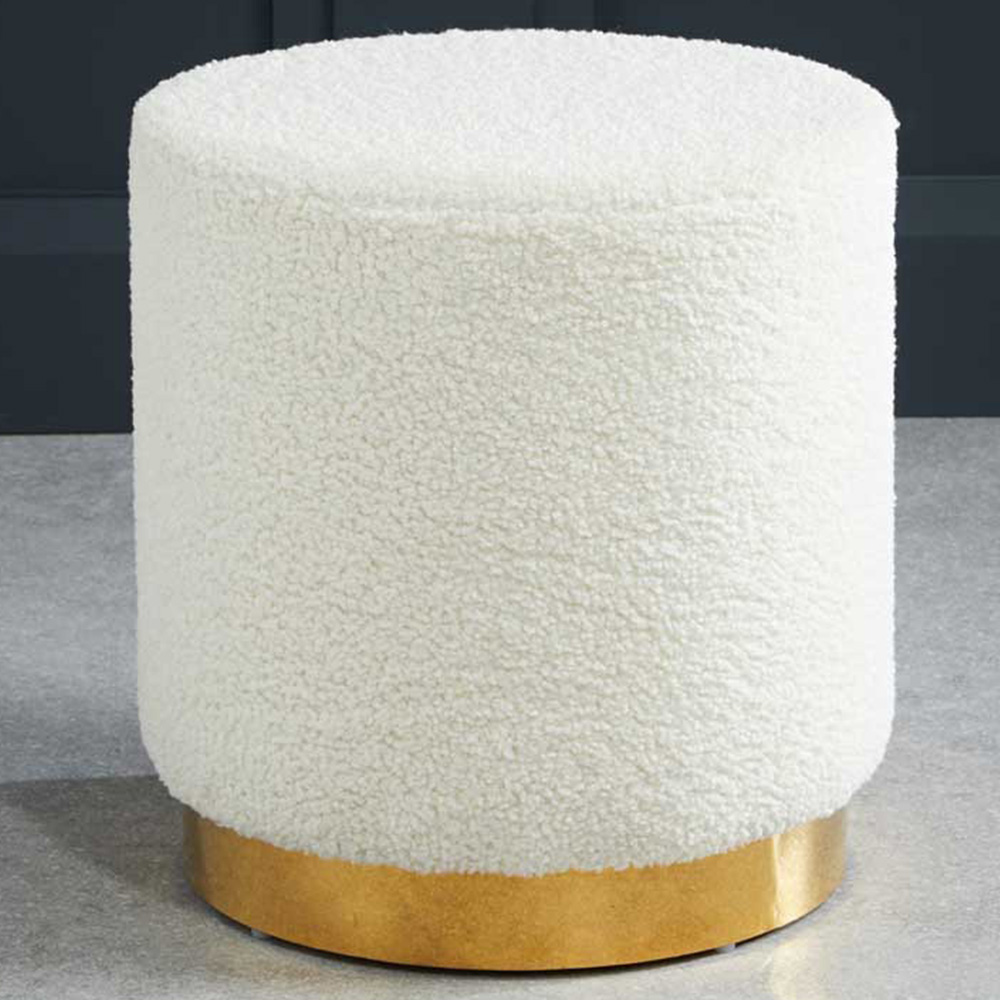 Lara White Ted Fabric Small Pouffe Image 1