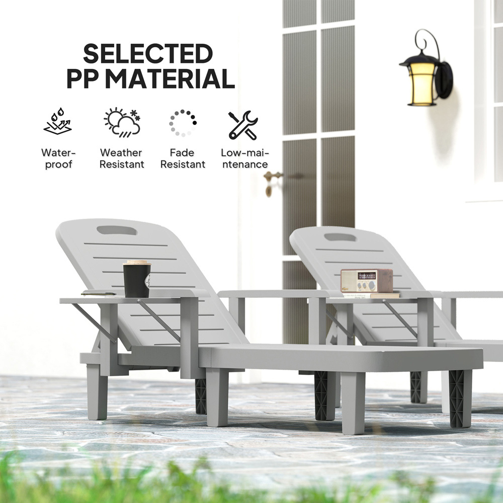 Outsunny Set of 2 Light Grey Resin Sun Lounger with Side Table Image 6