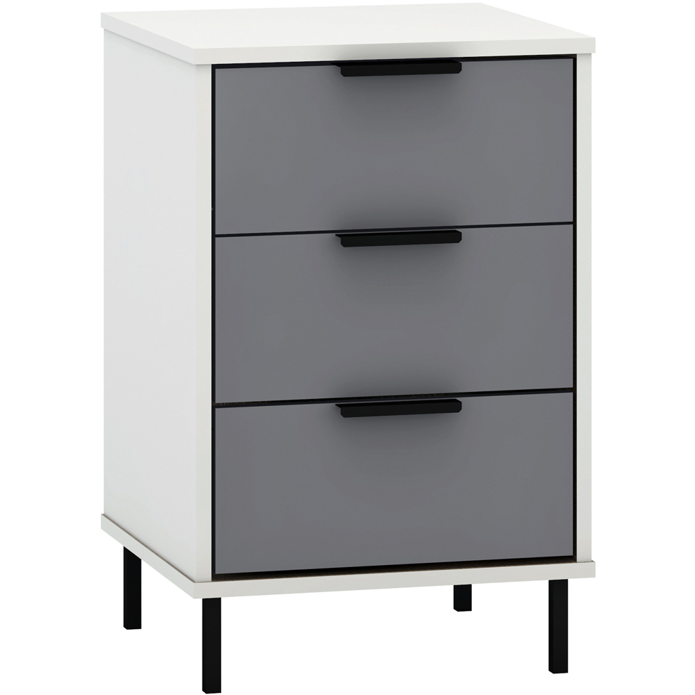 Seconique Madrid 3 Drawer Grey and White Gloss Bedside Table Image 2