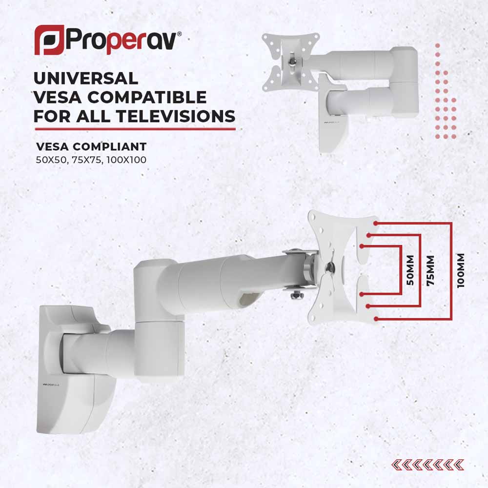 Properav White Swing Arm TV Wall Bracket 13 to 28 inch Image 5
