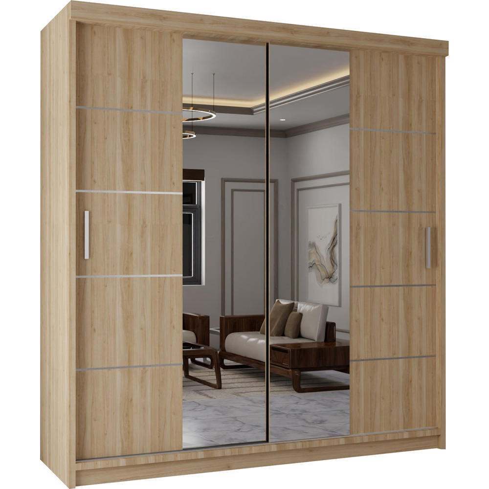 M N Furniture Osaka 2 Door Oak Mirrored Panel Sliding Wardrobe 120cm Image 2