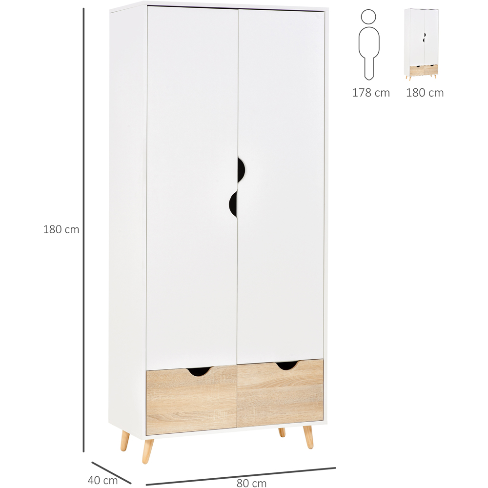 Portland 2 Door 2 Drawer White Wooden Wardrobe with Rail Image 9