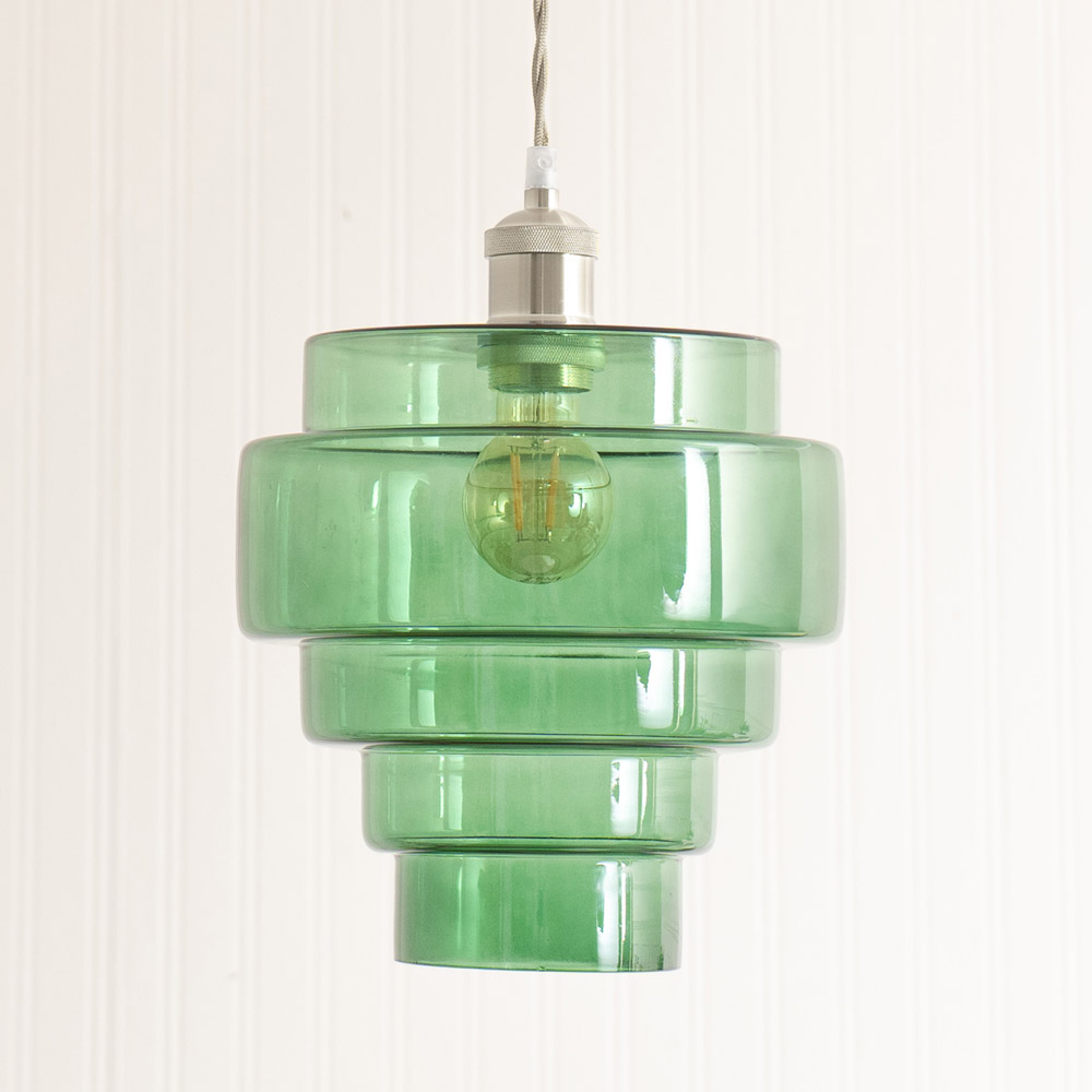 ValueLights Lane 5 Tier Green Glass Shade Brushed Chrome Single LED Ceiling Pendant Light Image 3